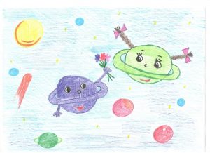 Клименко Катя "Дружба планет". "Я бы хотела, чтобы в Космосе всегда был мир и планеты никогда не ссорились".